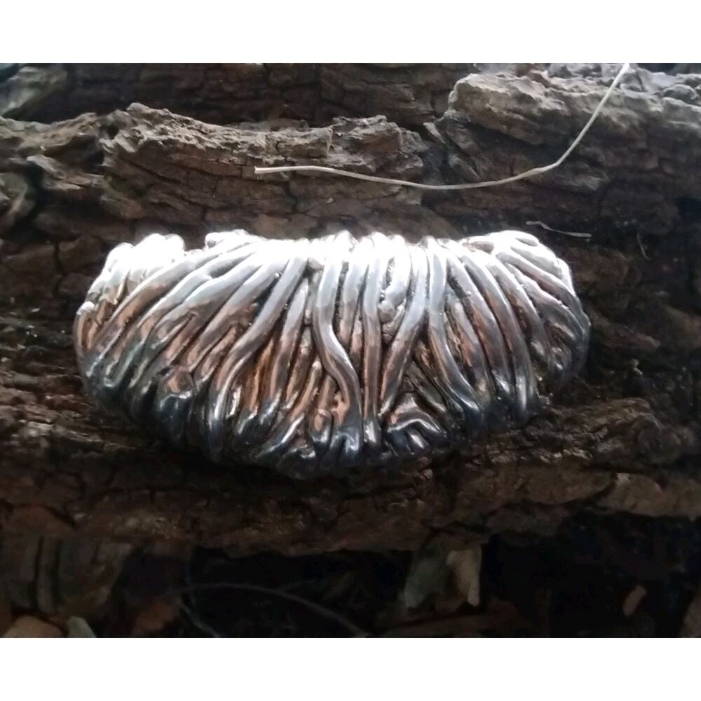 BAT-AMI 925 Sterling Silver Electroform Solid Chunky Modernist Slide Pendant